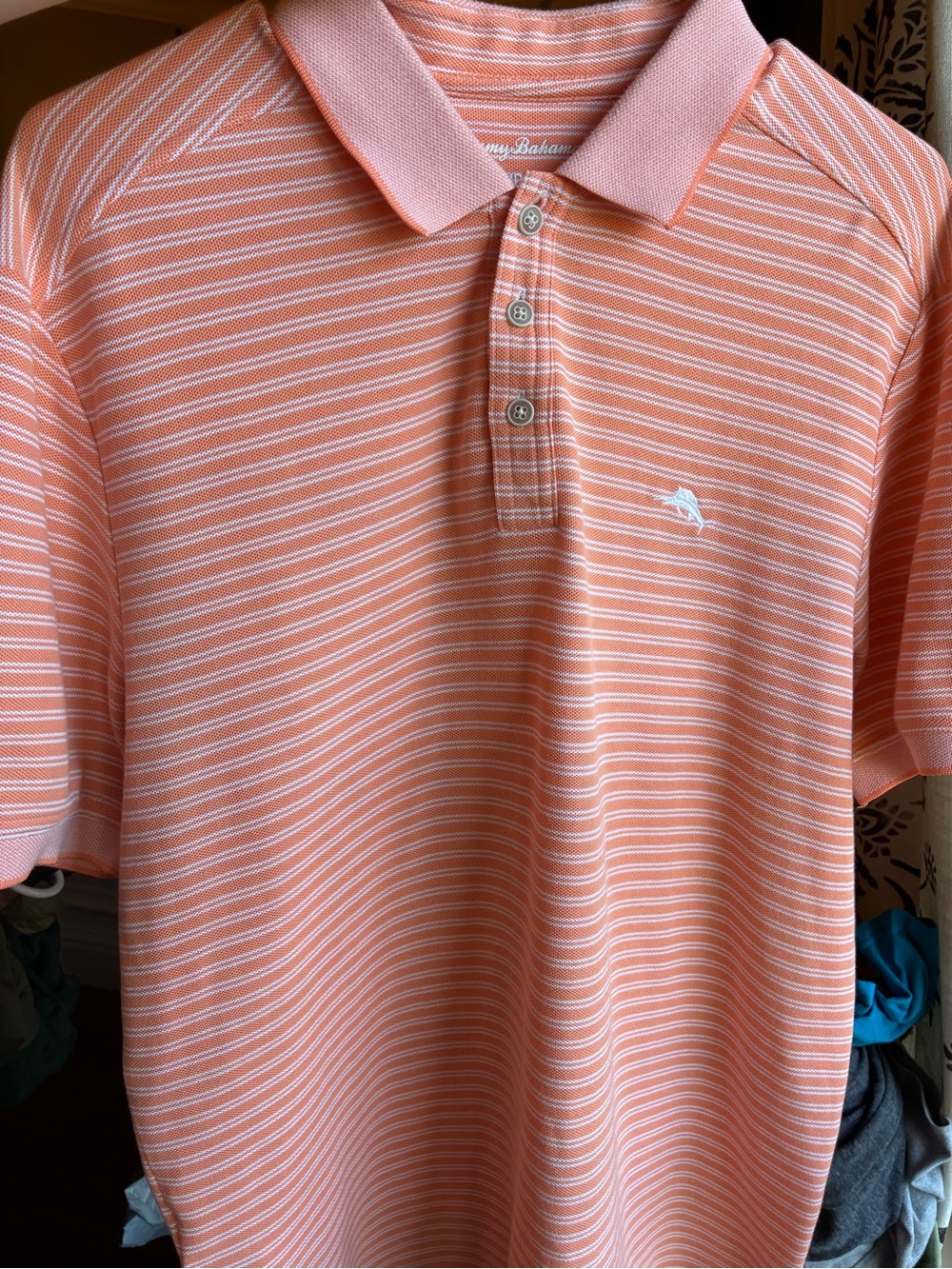 Tommy Bahama Men's orange Striped Polo Shirt